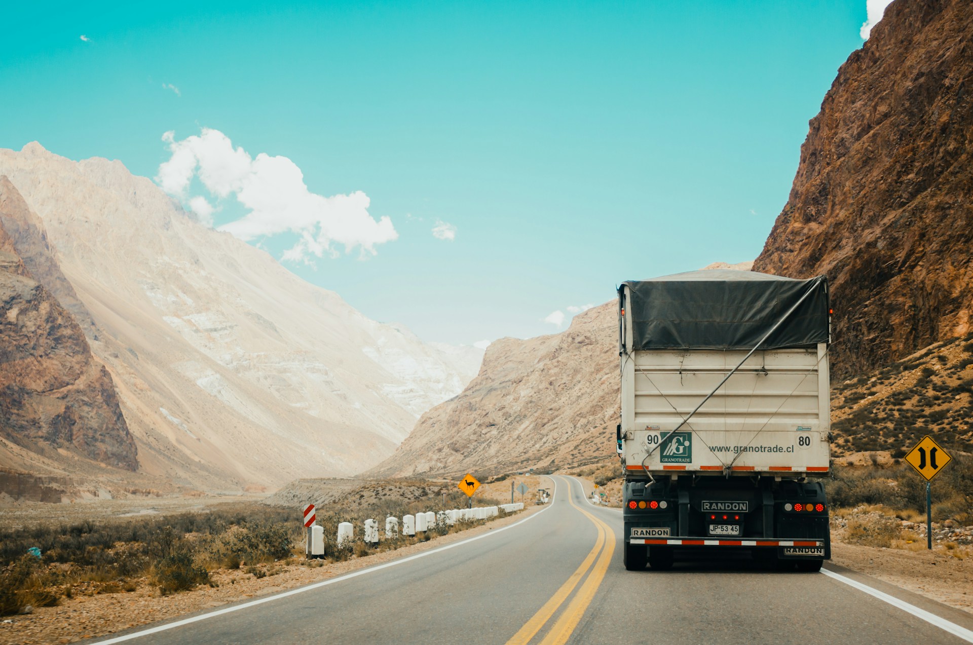 Semi truck on a highway for freight and road transport